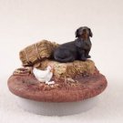 DTTC19B Dachshund, Black Tiny One Candle Topper ""A Day on the Farm""