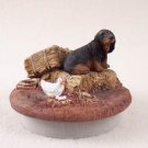 DTTC60B Dachshund, Longhaired, Black Tiny One Candle Topper ""A Day on the Farm""