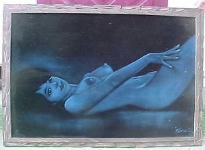 300px x 219px - 1960s Vintage Black Velvet Nude Naked Painting Playmate