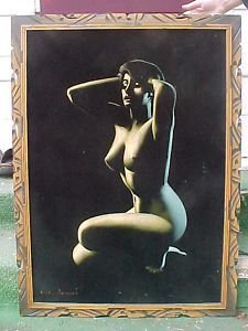 225px x 300px - Vintage 1960s Black Velvet Nude Naked Woman Painting