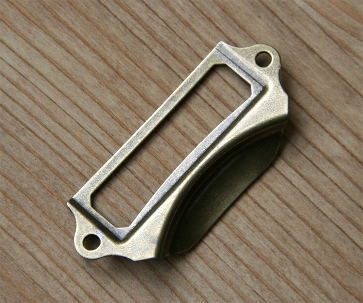 Category label holder/drawer pulls (narrow style, Antique Brass) set of 2