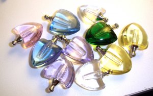 10 Beautiful assorted crystal hearts with vials for scents