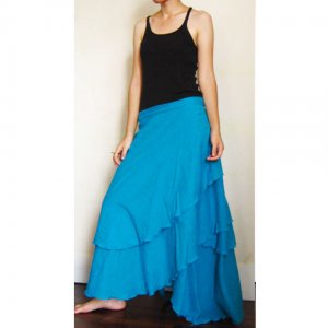 Blue Cotton Boho Hippie Gypsy Two Layers Circle Long Wrap Skirt S-L (H)