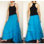 Blue Cotton Boho Hippie Gypsy Two Layers Circle Long Wrap Skirt S-L (H)