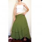 Hippie Gypsy Green Cotton Two Layers Biased Circle Long Wrap Skirt S-L (H)