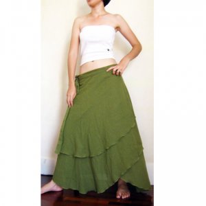 Hippie Gypsy Green Cotton Two Layers Biased Circle Long Wrap Skirt S-L (H)