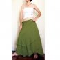 Hippie Gypsy Green Cotton Two Layers Biased Circle Long Wrap Skirt S-L (H)