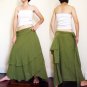 Hippie Gypsy Green Cotton Two Layers Biased Circle Long Wrap Skirt S-L (H)