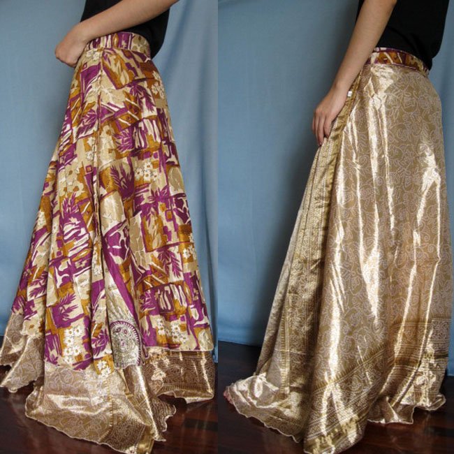 India Nepal Classic Silk Sari,Reversible, long Wrap Skirt Dress Top ...