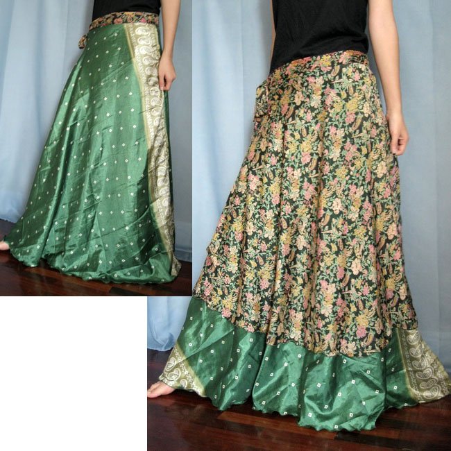 India Nepal Classic Silk Sari Reversible long Wrap Skirt Dress Top ...