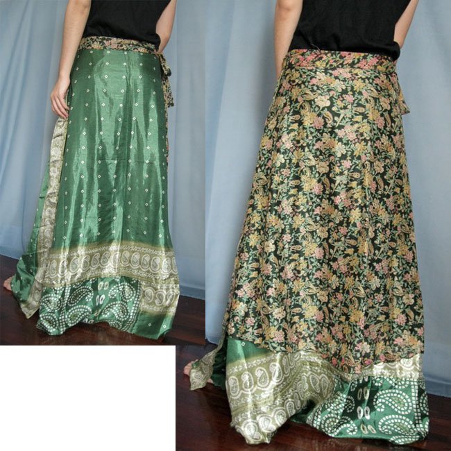 India Nepal Classic Silk Sari Reversible long Wrap Skirt Dress Top ...