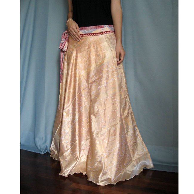 India Nepal Classic Silk Sari Reversible long Wrap Skirt Dress Top