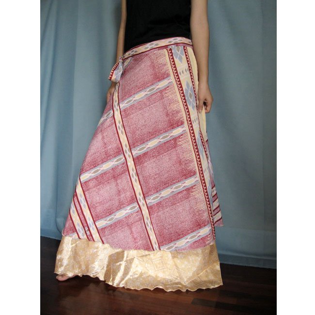India Nepal Classic Silk Sari Reversible long Wrap Skirt Dress Top