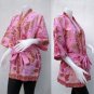Pink Flowers Thai Batik Cotton Wrap Kimono Wedding Bridesmaid Bath Robe (R46)