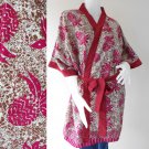 Short Maroon Floral Thai batik Cotton kimono bridesmaid robe R67