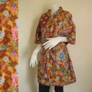 Classic with Mixed Flowers Brown Thai Batik Wedding Short Kimono Bath Robe S - L (R61)