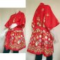 Red batik cotton short kimono bridesmaid Robe  R09