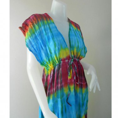 Free shipping  New Tropical Summer  Tie Dye Cotton Boho Hippie V-Neck Long Kimono TD329