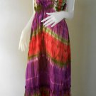 Long Angled Hem Halter Tied Tie Dye Ladies Summer Cotton Dress (DMS370)