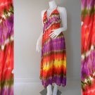Hippie Gypsy Tie Dye Cotton Long Summer Halter Back Smock Maxi Dress ( DMS362)