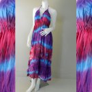 Long Angled Hem Halter Tied Tie Dye Ladies Summer Cotton Dress (DMS352)