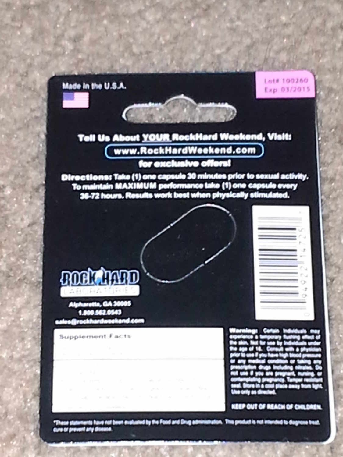 Rock Hard Weekend All Natural Male Sexual Enhancement 1 Pill = 72 Hour