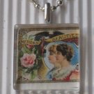 American Beauties Vintage Ad Art Emphemera Glass Tile Pendant Necklace on Silver Plated Chain