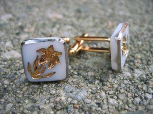German 1940s Pressed Glass Gold Inlay Cufflinks