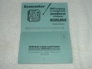1926  SCHLAGE BUTTON LOCKS POSTCARD TYPE AD