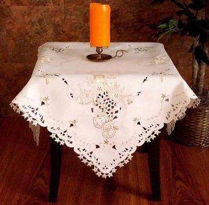 Special Christmas candle cutwork em' table cloth 64" RD