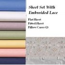 Beige Queen Size Embroidery Lace Sheet Set