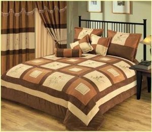7pc Brown Micro Suede patch work FULL comforter set