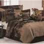 Queen size Luxury Brown Leave Faux Linen Comforter Bedding-in-a-bag Set