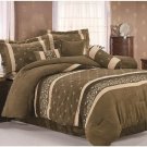 Queen size High Quality Micro Suede Brown Emboidery Comforter Set
