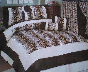 KING Suede Black / Brown Comforter set Curtain Set 16