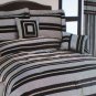 Queen size 7 Pieces Napoli Black / Brick Strip Design Comforter Set and Curtains