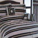 Queen size 7 Pieces Napoli Black / Brick Strip Design Comforter Set