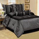 Queen 7pc Faux Silk and Flocking Printing Leopard Grey Comforter Set Bedding-in-a-bag