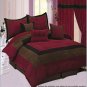Queen High Quality Micro Suede Burgundy / Brown Comforter Set Bedding-in-a-bag