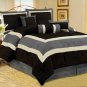 Cal King High Quality Micro Suede Comforter Set bedding-in-a-bag,  Grey - Black
