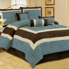 King High Quality Micro Suede Comforter Set bedding-in-a-bag. Aqua - Brown
