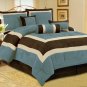 King High Quality Micro Suede Comforter Set bedding-in-a-bag. Aqua - Brown