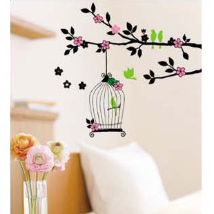 Wall decals and vinyl wall art - Color birdcage branch Wall Decal Sticker 27 1/2"*20"