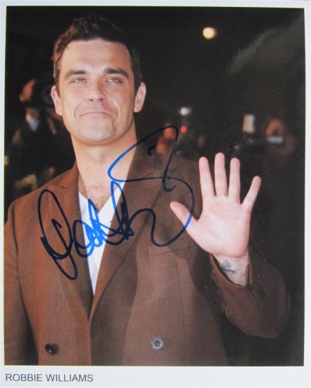 SUPERB ROBBIE WILLIAMS SIGNED PHOTO + COA!!!