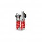 Gibson Sensations 16 pc Plastic Handle RED Flatware for 4 with Chrome Caddy