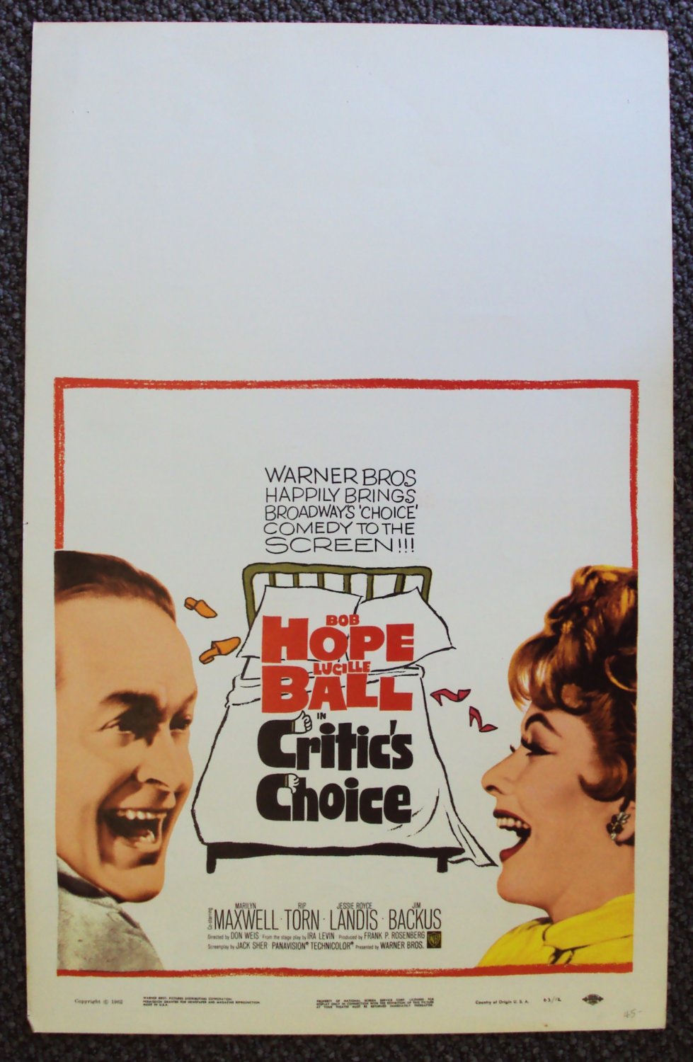 LUCILLE BALL Bob Hope CRITIC'S CHOICE Window POSTER 63