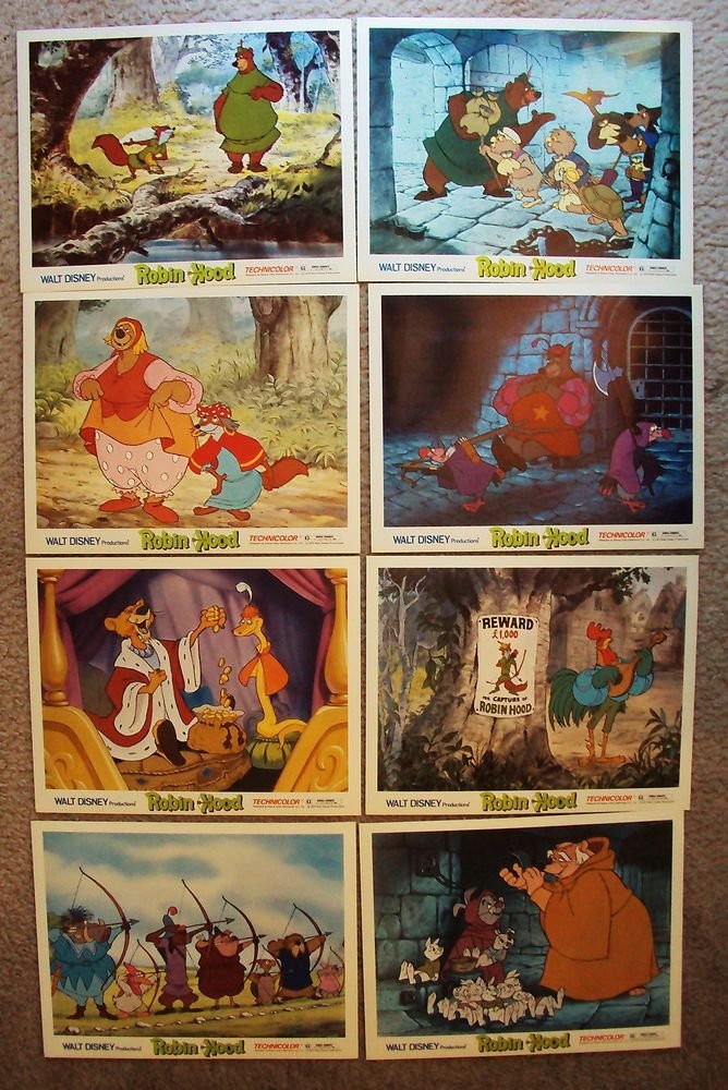ROBIN HOOD Walt Disney PHOTO Color LOBBY CARD Set Animation CARDS 1973 ...