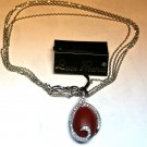 MADE IN ITALY VALENZA 18K WHITE GOLD CHAIN WITH CORAL AND DIAMONDS PENDANT