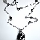 MADE IN ITALY WHITE GOLD CHAIN AND PENDANT WITH ONYX STONE AND BLACK & WHITE DIAMONDS