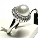 MADE IN ITALY VALENZA 18K WHITE GOLD RING, WITH CENTRAL BIG AUSTRALIAN PEARL AND 0.50 kt DIAMONDS
